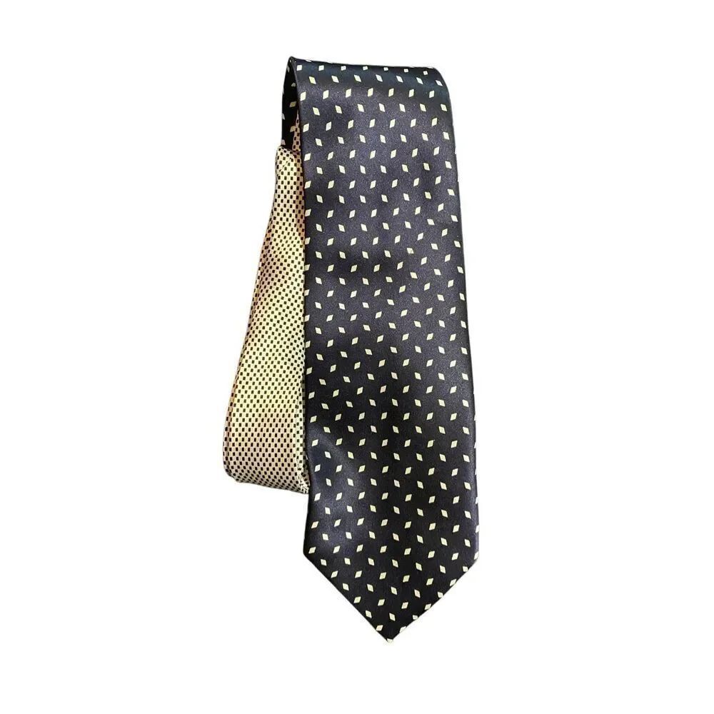 Oleg Cassini, men’s vintage, navy and silver diamond print tie 57